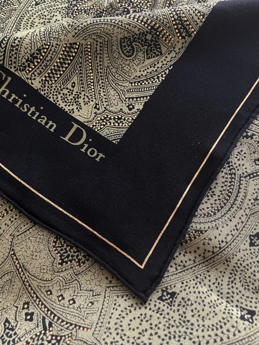 Vintage Christian Dior Silk Scarf Paisley Print Rolled Hem